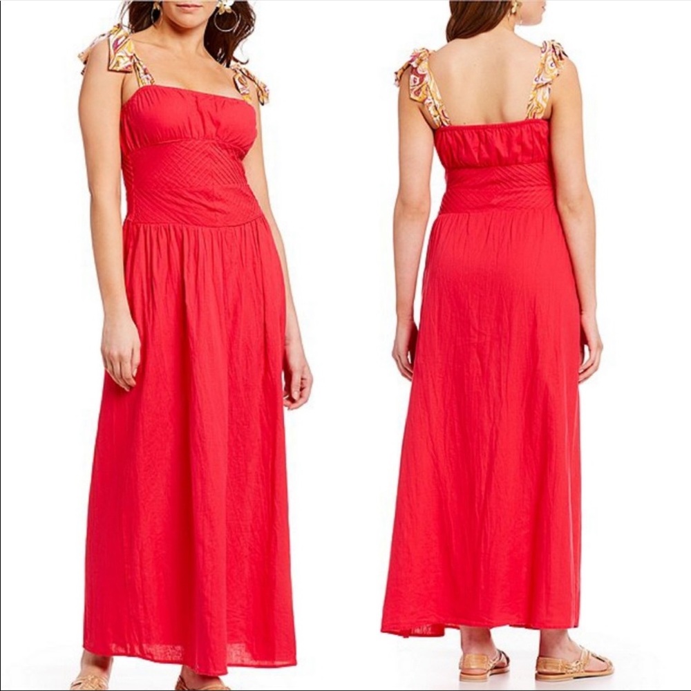 Free People Santorini Tie Strap Maxi Dress NWT Sz 6 Fuchsia Pink Resort Wear